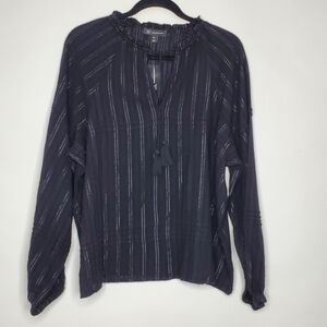 INC Tassel Tie Boho Peasant Top XXL Long Sleeve Metallic Striped Blouse NEW
